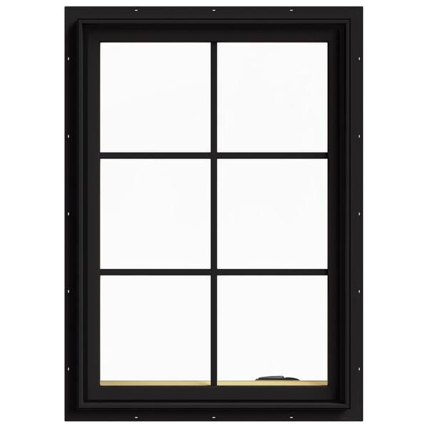 JELD-WEN 28 in. x 40 in. W-2500 Series Black Painted Clad Wood Right-Handed Casement Window with Colonial Grids/Grilles