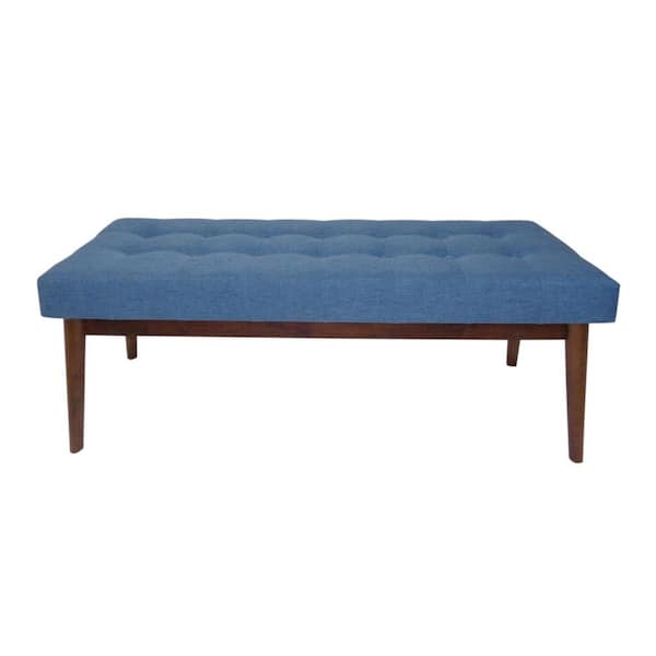 Flavel Blue and Walnut Tufted Ottoman