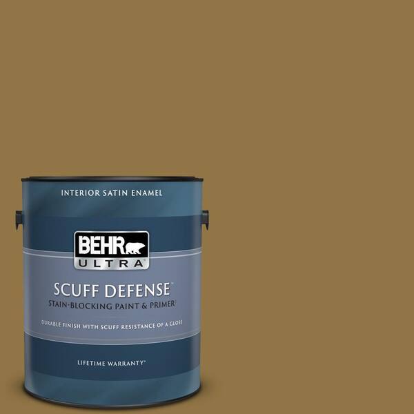 BEHR ULTRA 1 gal. #350D-7 Cattail Brown Extra Durable Satin Enamel Interior Paint & Primer