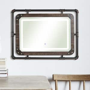 Orvair 23.63 in. x 31.5 in. Contemporary Round Framed Dark Walnut Wall Mirror