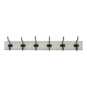 Snap Install 27 in. Farmhouse White Hook Rack with 6 Matte Black Hooks