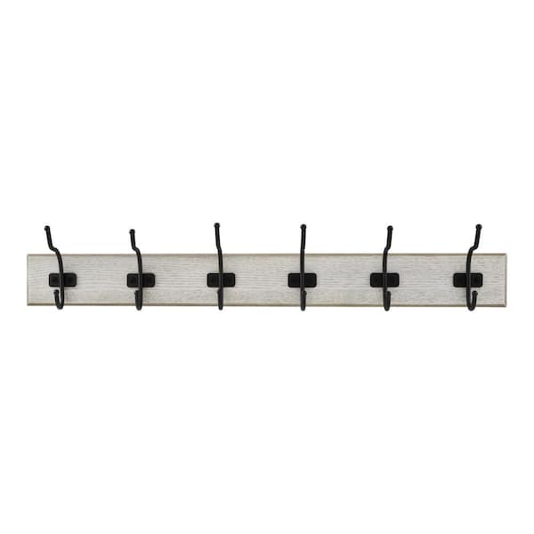 Home Decorators Collection Snap Install 27 in. Farmhouse White Hook Rack  with 6 Matte Black Hooks 64181 - The Home Depot