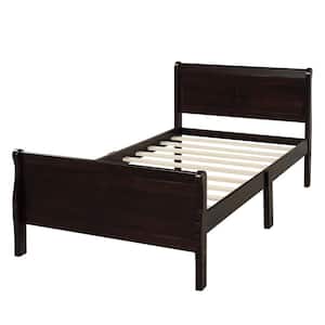 41.3 in. W Espresso Brown Wood Frame Twin Size Platform Bed with Headboard, Foot board, Wood Slat Support