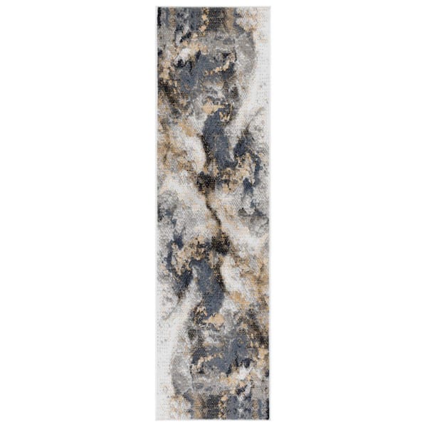 Pyramid 2 ft. x 8 ft. Gray/Navy Gold Modern Abstract Runner Rug