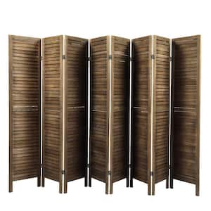 Brown Sycamore wood 8 Panel Screen Folding Louvered Room Divider