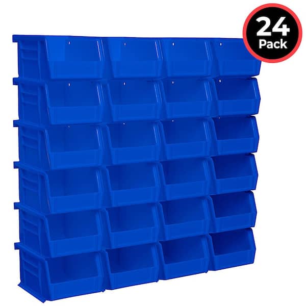 Heavy Duty Stackable Plastic Storage Totes, 4 1/8 in. L x 5 3/8 in. W x 3 in. H, Each Holds 10 lbs., Blue, (24-Pack)