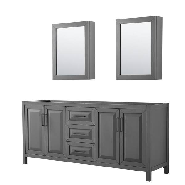 Wyndham Collection Daria 78.75 in. W x 21.5 in. D x 35 in. H Double Bath Vanity Cabinet without Top in Dark Gray with Med Cab Mirrors