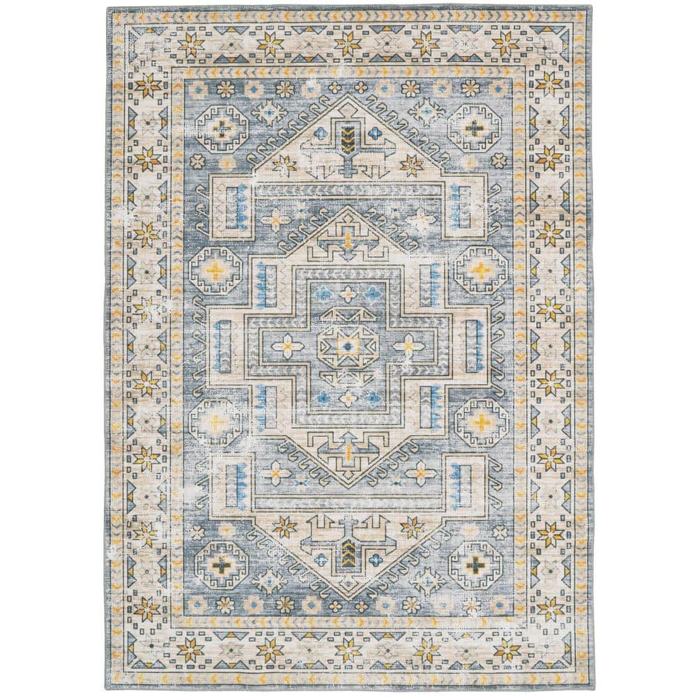 Washable Phillip Grey/Beige 3 ft. x 5 ft. Abstract Rectangle Area Rug