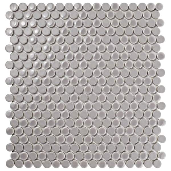 Merola Tile 11-1/4 in. x 11-3/4 in. x 9mm Ash Comet Penny Round Porcelain Mosaic Tile