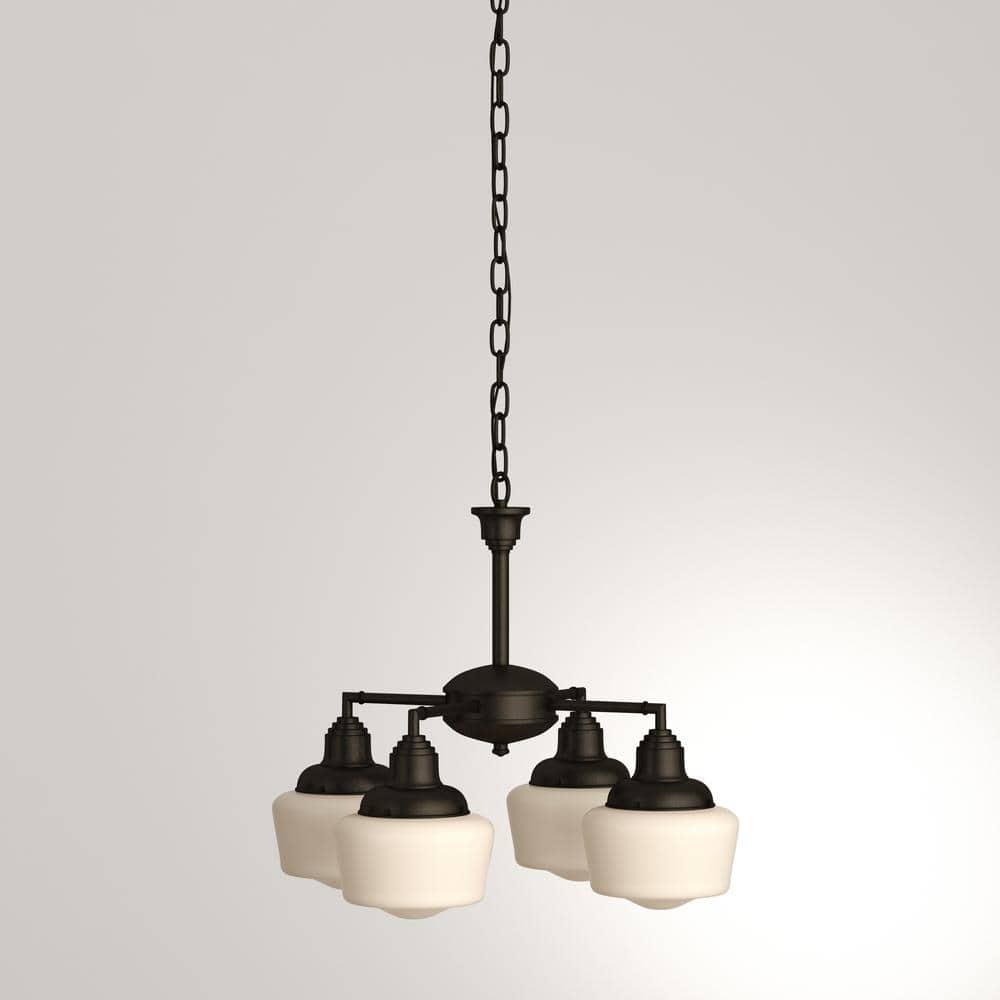 Scholar 24" Convertible Chandelier/Semi-Flush in Oil Rubbed Bronze with Opal Shades