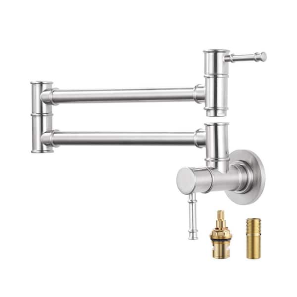 Wall Mounted Pot Filler with Double Handle in Brushed Nickel