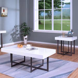 Belaire 2-Piece 47.25 in. White and Gun Metal Rectangle MDF Coffee Table Set