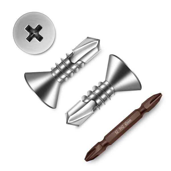 #8 x 1/2 in. Silver 410 Stainless Steel Phillips Flat Head Self Drilling Sheet Metal Screws (600-Pack)