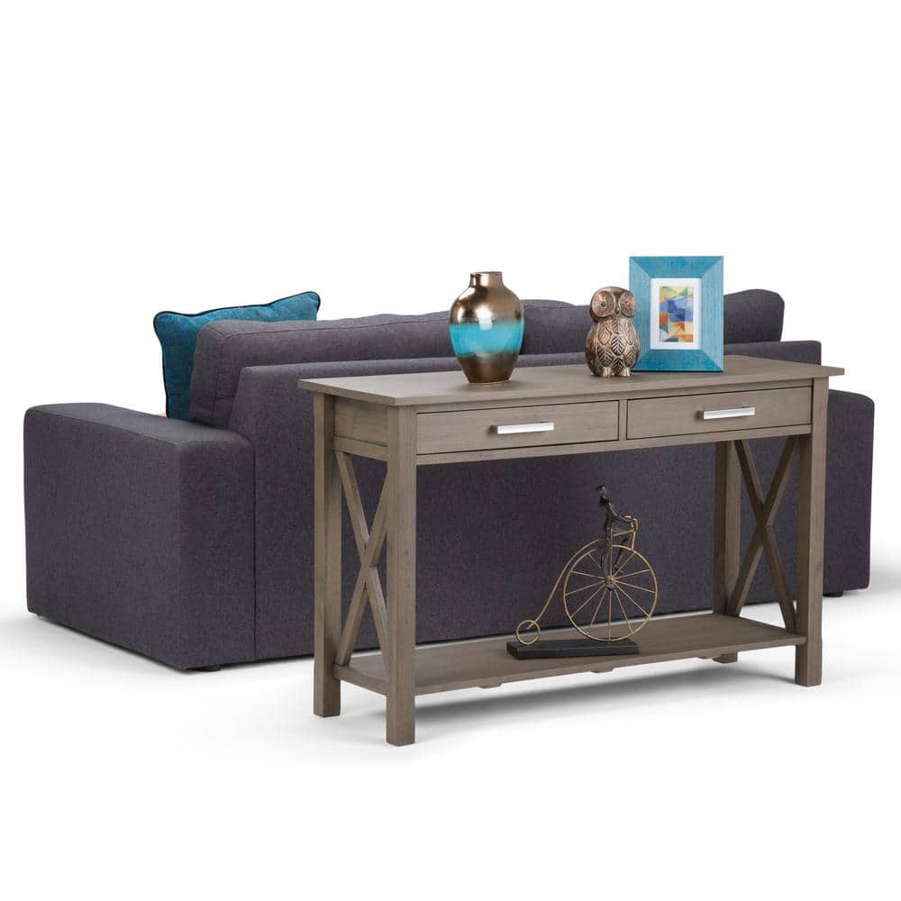 Contemporary Farmhouse Gray Wood Console Table with Storage