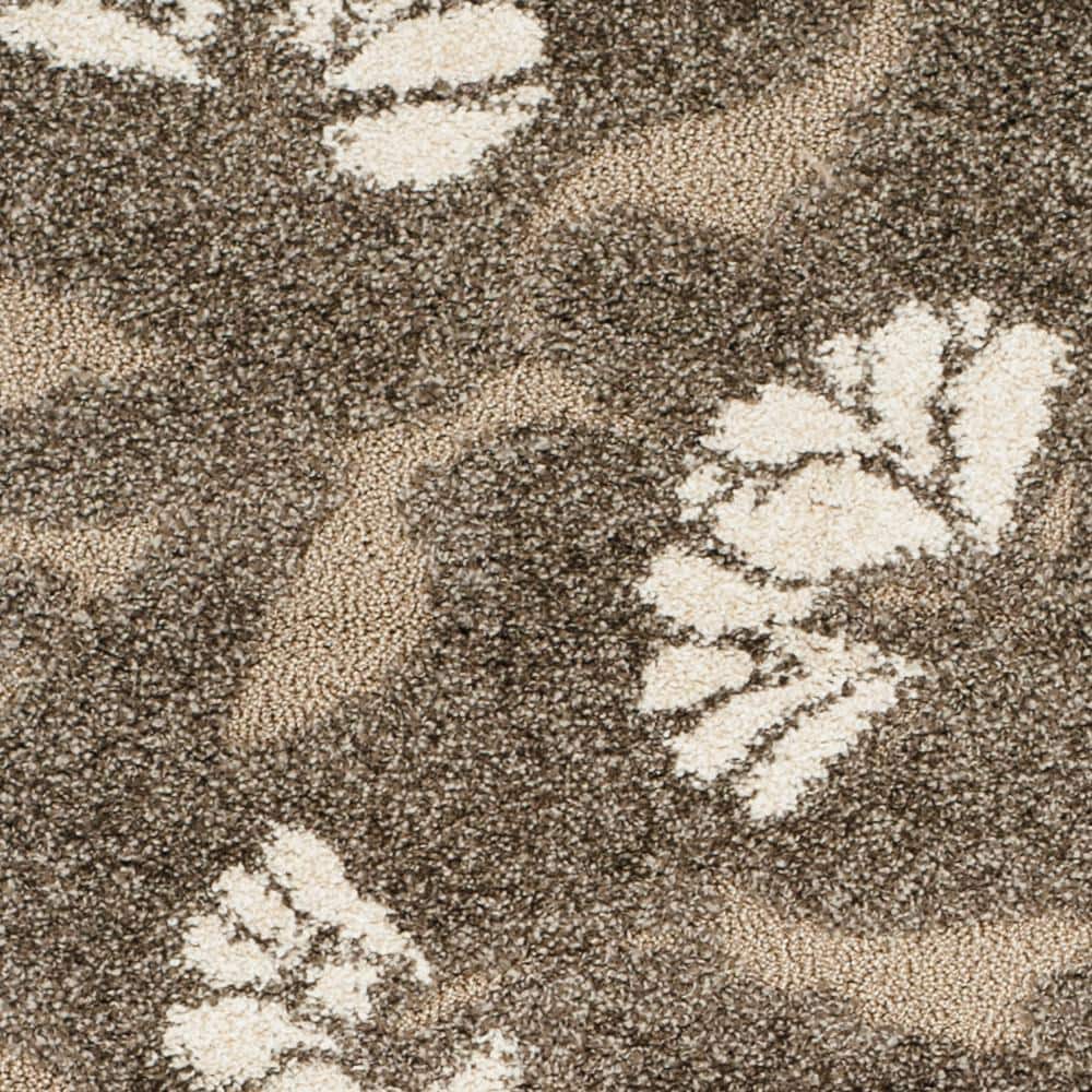 Elegant Smoke and Beige Floral Shag Runner Rug, 2'3" x 8'