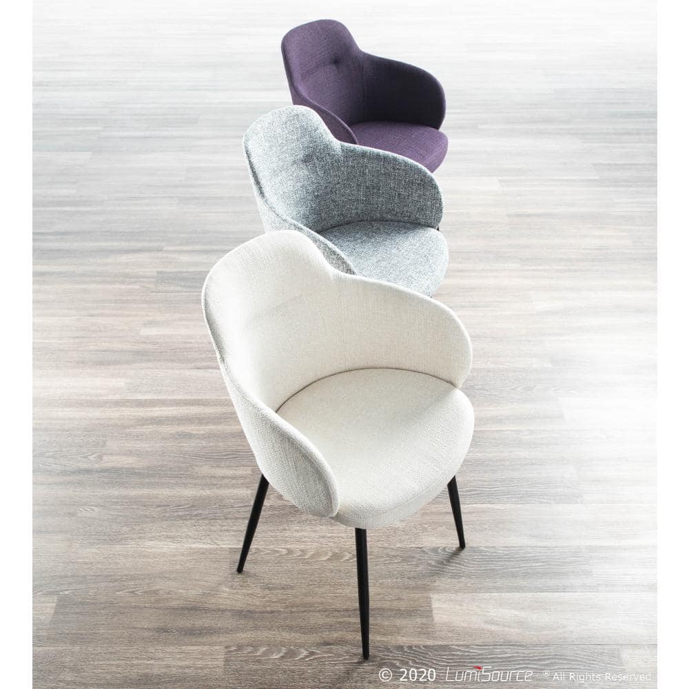 High-Back Cream Upholstered Arm Chair with Black Metal and Cane Accents