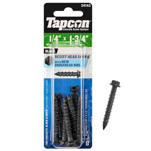 Tapcon 1/4 in. x 1.75 in. Hex-Washer-Head Black Concrete Anchors (8-Pack)