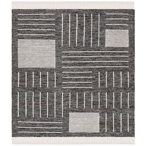 Kilim Black/Ivory 6 ft. x 6 ft. Striped Geometric Solid Color Square Area Rug