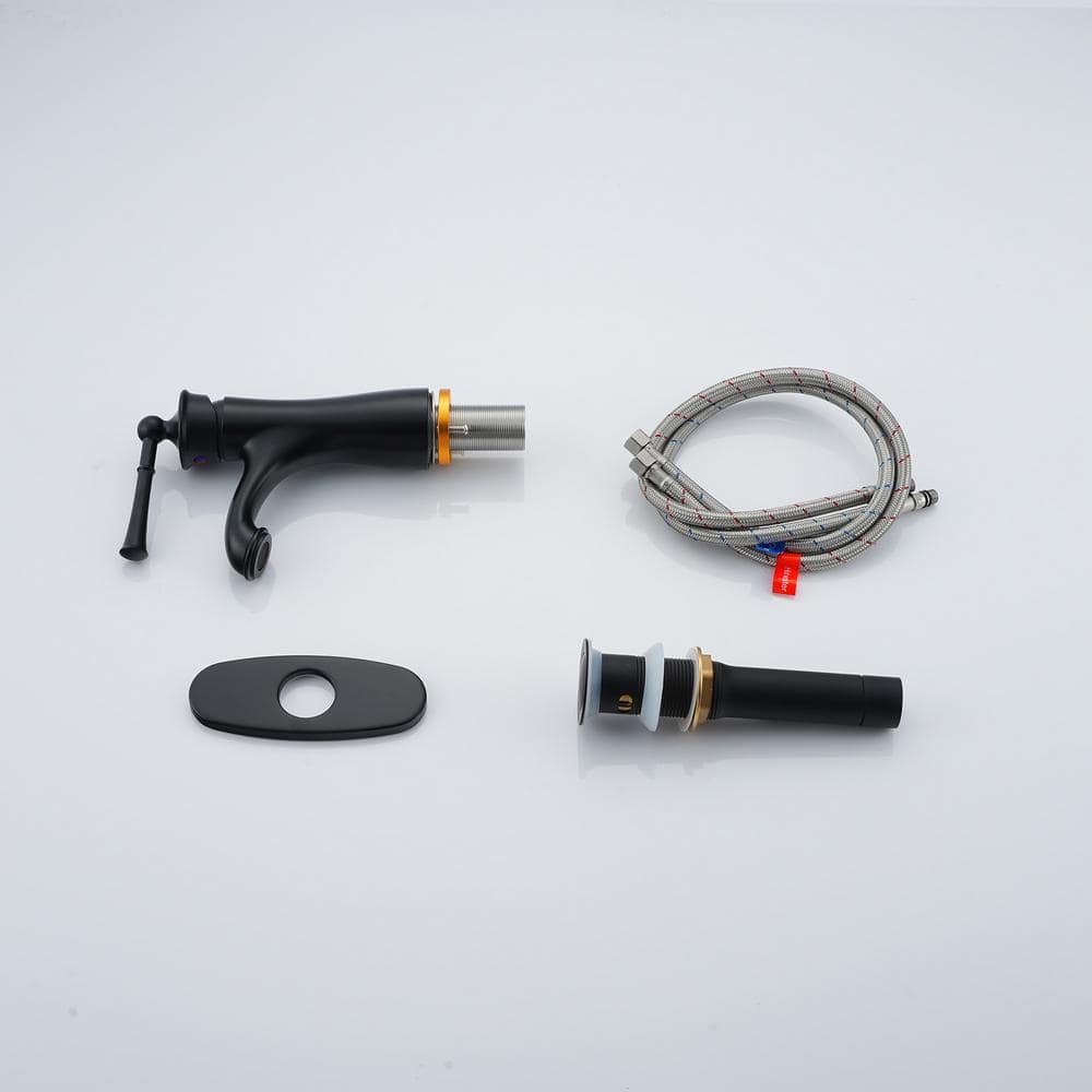 Matte Black Single Handle Bathroom Faucet with Drain Assembly