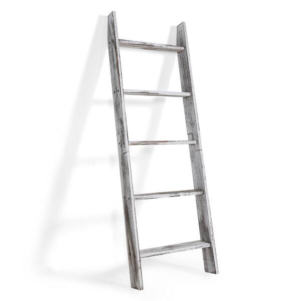 cadeninc 4.5 ft. Wall Leaning Wood Blanket Quilt Storage Ladder