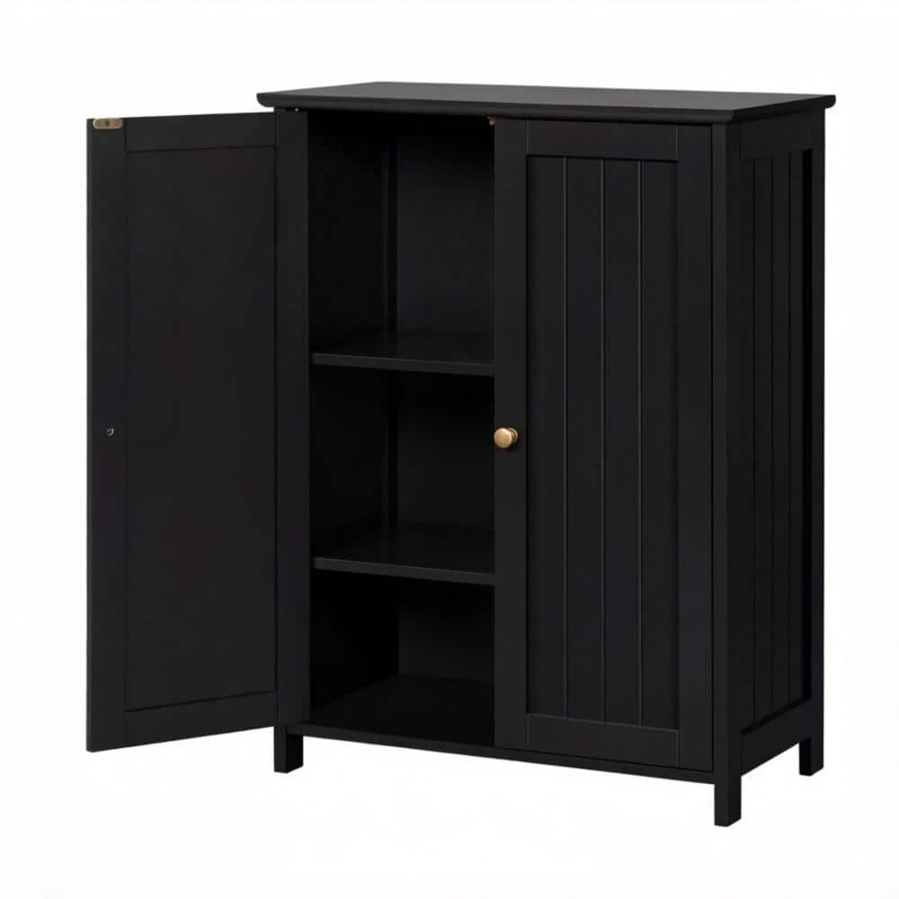 24 in. W x 32 in. H Rectangular Wood Medicine Cabinet without Mirror in Black 3-Tier Home Living Room Furniture