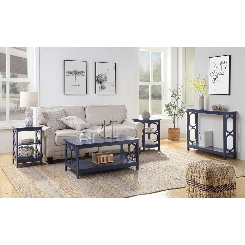 Cobalt Blue Omega Console Table with Geometric Shelf, 40"