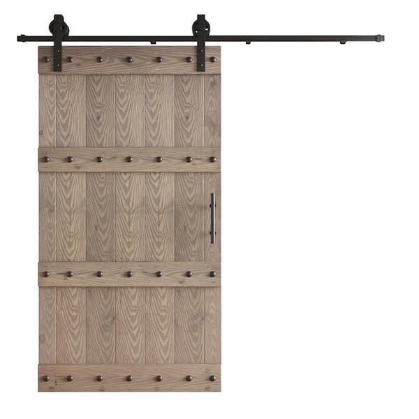 COAST SEQUOIA INC 42 in. x 84 in. Castle Series Embossing Light Gray Knotty Wood Sliding Door With Hardware Kit
