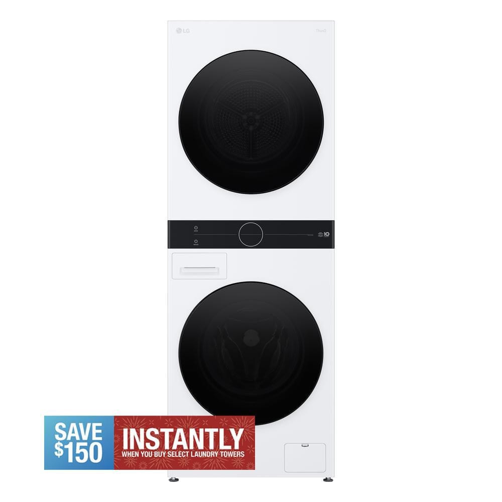 2.4 cu. ft. Washer, 4.2 cu. ft. Dual Inverter Heat Pump Ventless Electric Dryer, Washtower, Center Control AIDD in White