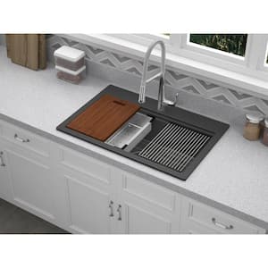 Dual Mount Rustin Granite Workstation 33 in. 1-Hole Single Bowl Kitchen Sink in Black