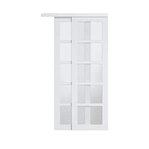 48 in. x 80 in. 5-Lite Tempered Frosted Glass and White MDF Interior Closet Sliding Door with Hardware Kit