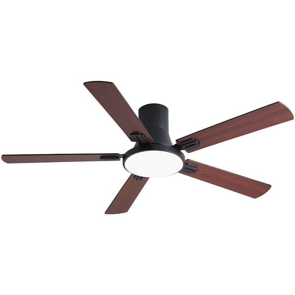 Thalion 52-in. Indoor/Outdoor Integrated LED Matte Black Ceiling Fan with Remote Control and Flush Mount for Bedroom
