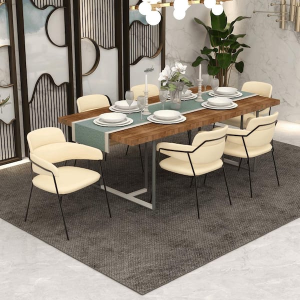 Upholstered Dining Chair in Velvet with Powder-Coated Stainless Steel Legs Axis Collection Set of 2 in Beige