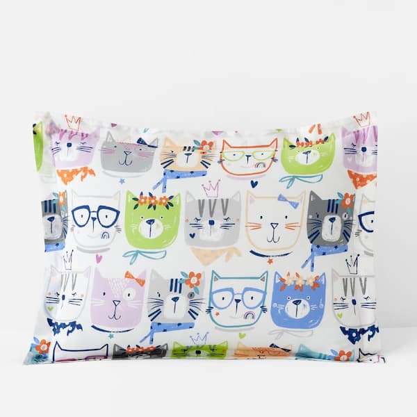 The Company Store Company Kids Stylish Cats White Multi Organic Cotton Percale Standard Sham