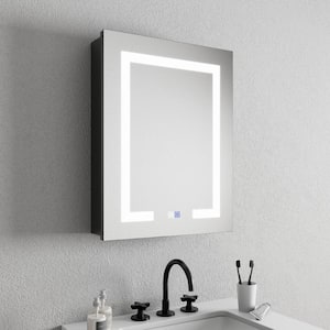 Velux 20 in. W x 26 in. H Rectangular Aluminum Recessed/Surface Mount Left Dimmable Medicine Cabinet with Mirror LED