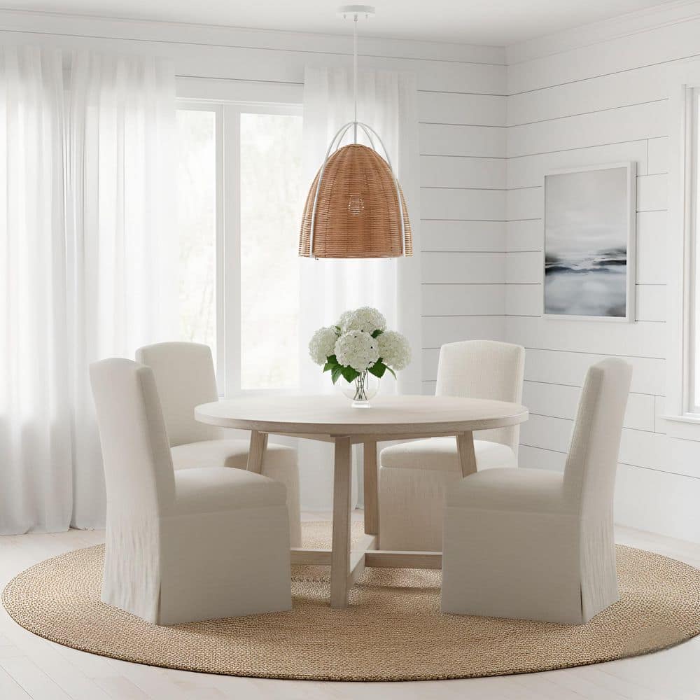 Norman Large 1-Light Matte White Hanging Pendant With Blonde Rattan Shade price history on PriceWatchPro