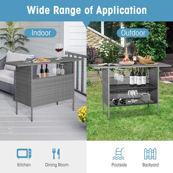 Costway outdoor patio rattan deals bar counter table