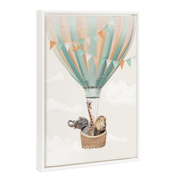 Kate and Laurel Sylvie Hot Air Balloon Travel 1-Piece White Framed Canvas Art Print, 18.00 in. x 24.00 in.