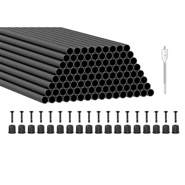 50 Pack 36 x 3/4 Round Aluminum Deck Balusters with Connectors and Screws, Black Metal Spindles for Railing