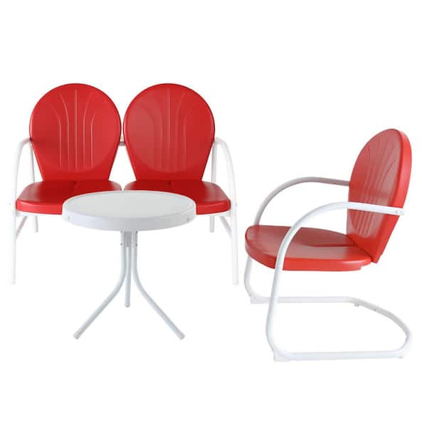 CROSLEY FURNITURE Griffith Red 3-Piece Metal Outdoor Patio Conversation Seating Set