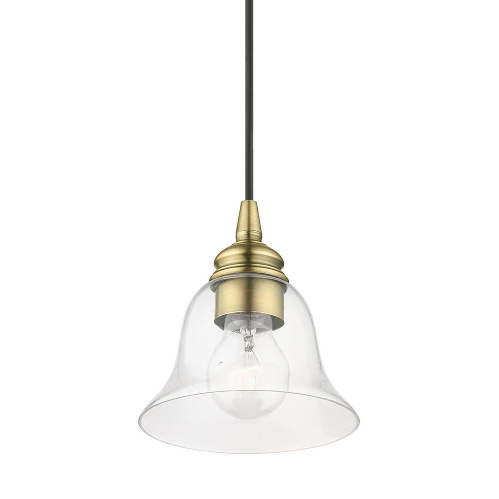 Transitional Hand-Blown Clear Glass Pendant in Antique Brass
