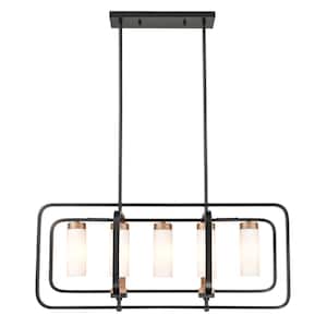 Rex 5-Light Black/Gold/Opal Chandelier with Glass Shades