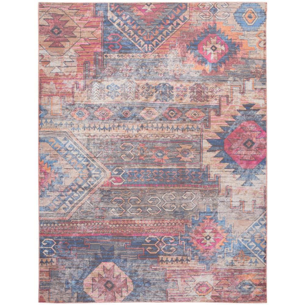 Machine Washable Series 1 Multicolor 10 ft. x 14 ft. Distressed Traditional