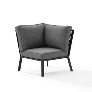 Clark Matte Black Metal Corner Outdoor Sectional Chair with Charcoal Cushions