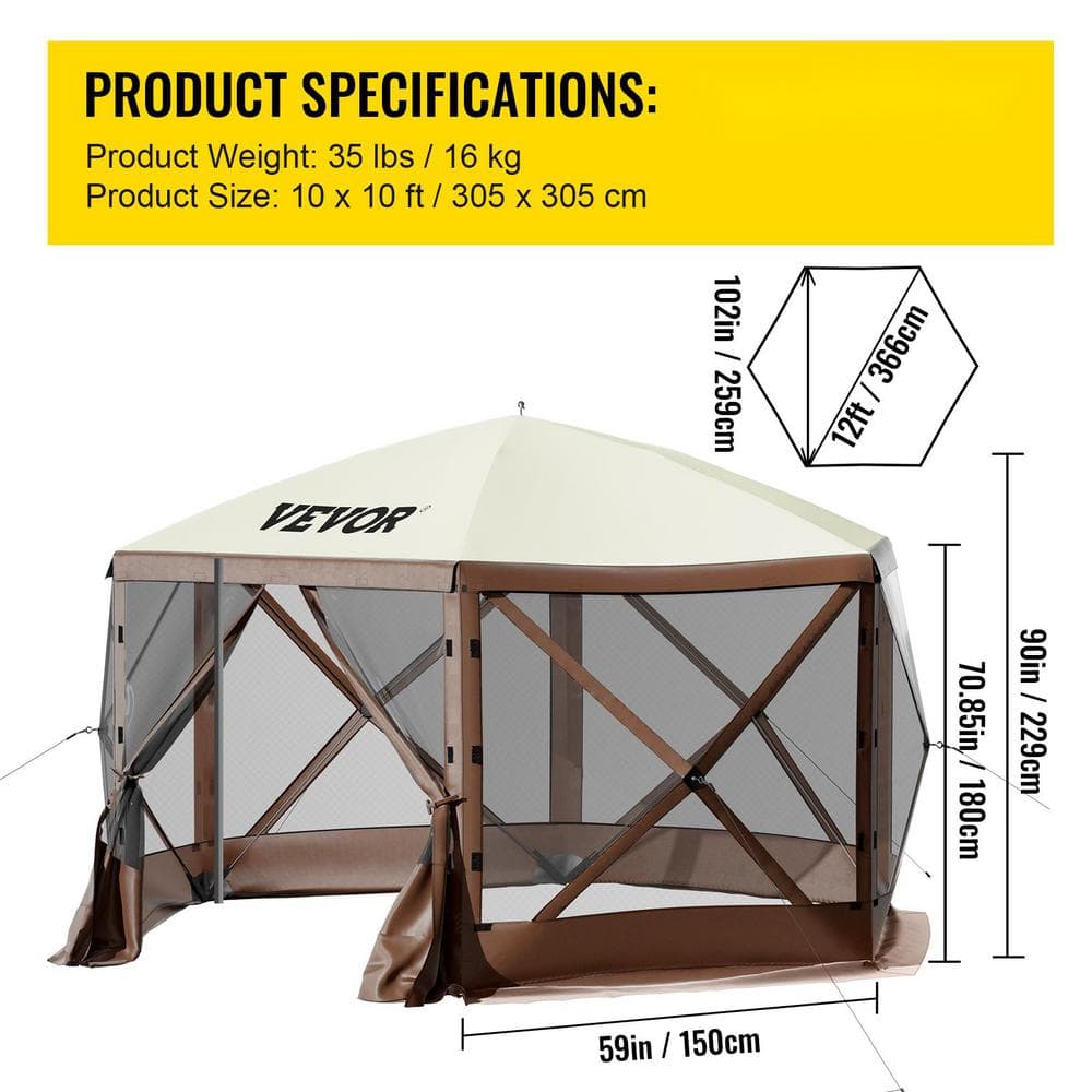 6-ft x 9-ft Beige and Brown Aluminum Camping Gazebo Tent