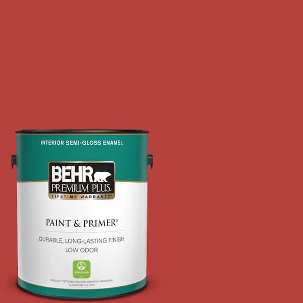 BEHR PREMIUM PLUS 1 gal. #PMD-85 Crimson Silk Semi-Gloss Enamel Low Odor Interior Paint & Primer