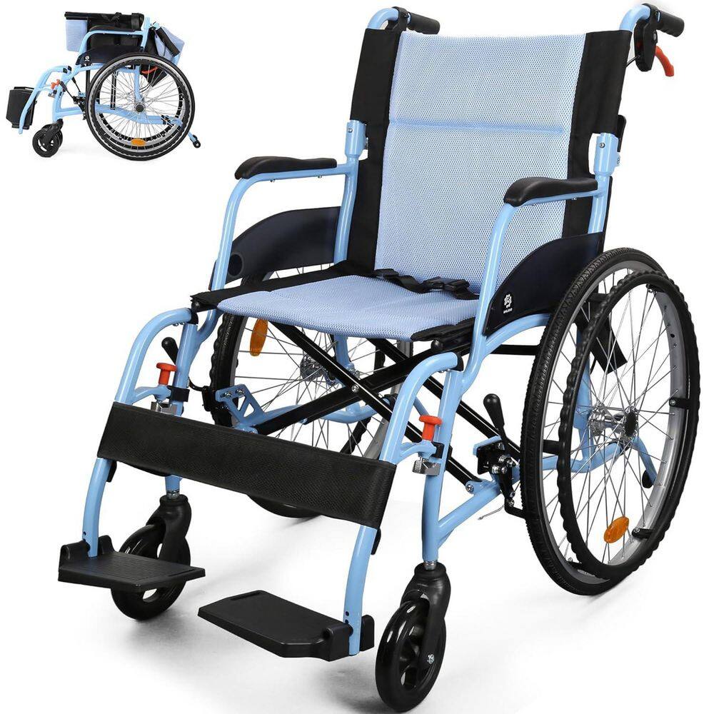Folding Manual Wheelchair with Lightweight Aluminum Frame, Dual Brakes, Breathable Mesh Seat & Anti-Tip Safety, Blue price history on PriceWatchPro