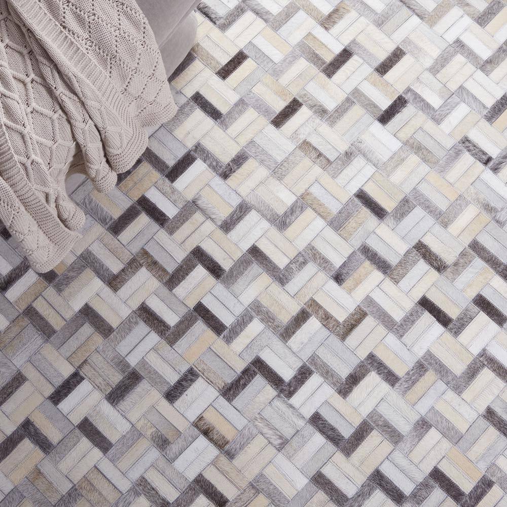 Handmade Black and Gray Cowhide Leather Area Rug
