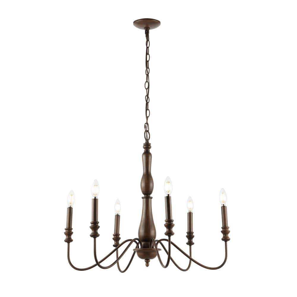 Victoria 29" Rustic Brown Iron 6-Light LED Candle Chandelier
