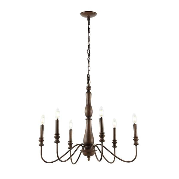 JONATHAN Y 6-Light Brown Victoria 29 in. Rustic Midcentury Iron