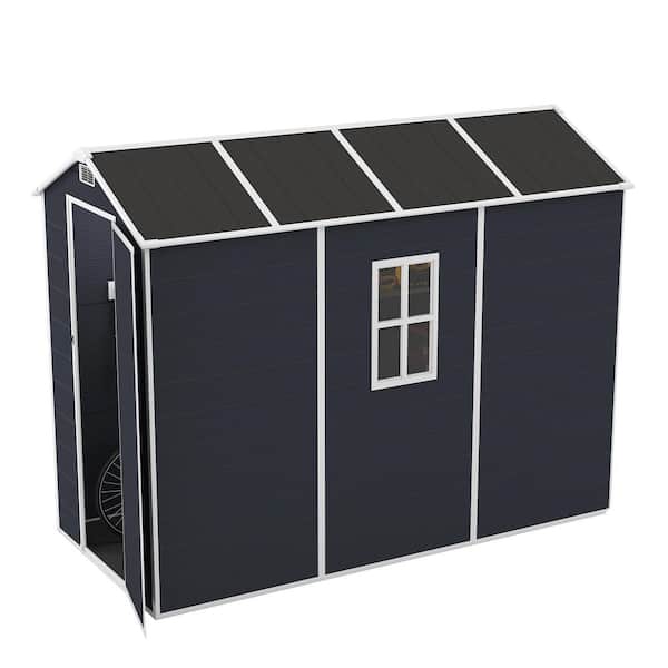 8 ft. W x 4 ft. D Dark gray Resin Outdoor Storage Shed with 1 Window and Single Door Floor for Garden (32 sq. ft. )